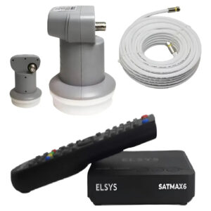 Receptor Satélite Satmax 6 Elsys Lnbf Simples Cabo 15m Preto