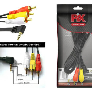 Cabo Adaptador Pix P3 90º Graus 3 Rca Macho 1,2m Ouro